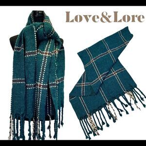 Love & Lore Green plaid check warm soft fall winter scarf